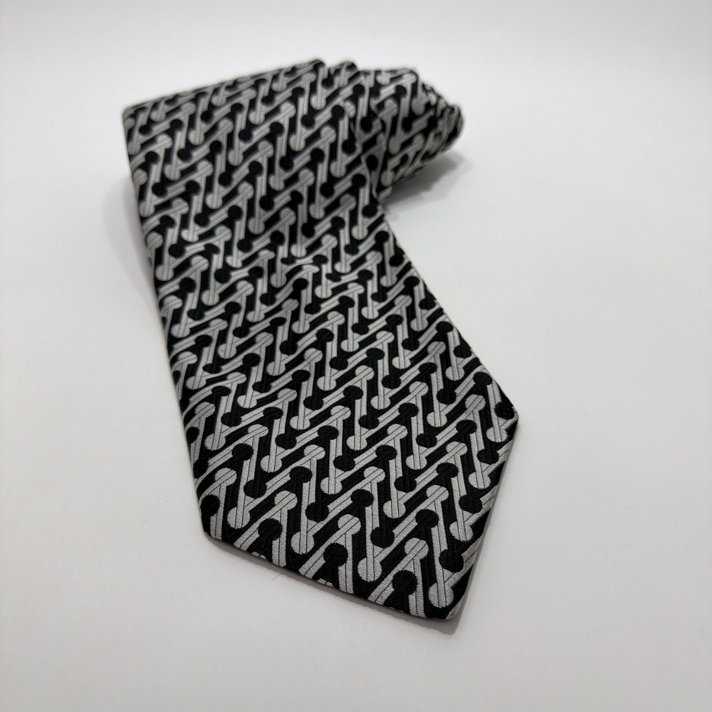 Vintage Bogart 100% Polyester Knit Fat Wide Necktie Black Gray 54"x4.5" Tie - Picture 5 of 6